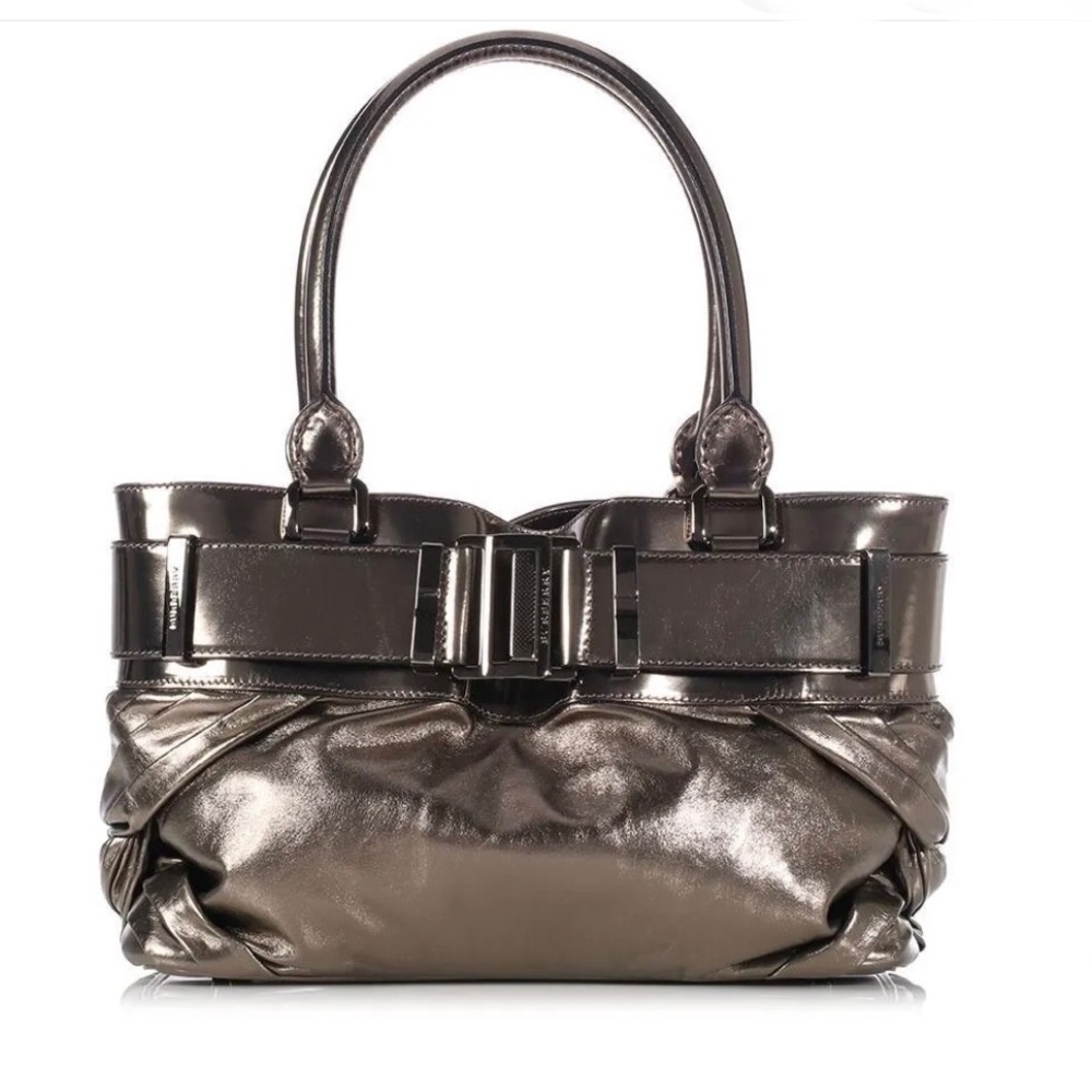 Burberry Knotted Healy Tote Leather Metallic Shoulder Bag Nova Check Handbag Zip